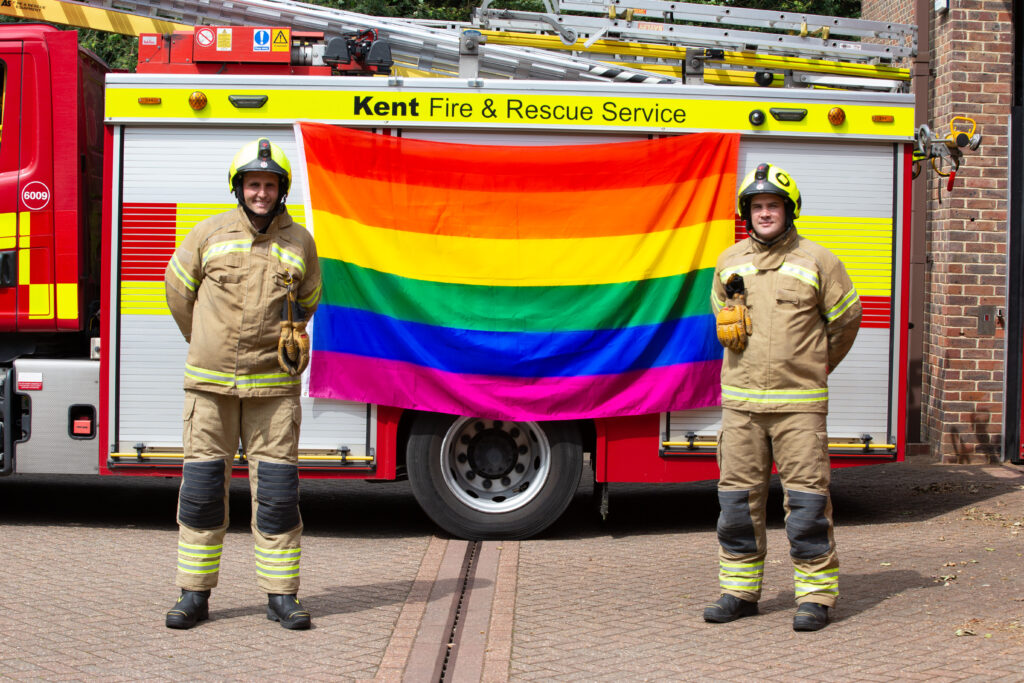 Firemen with LGBT Flag