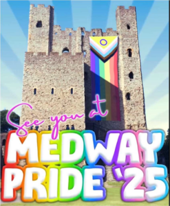 Image Title Medway Pride 25 - Rochester Castle with progress pride flag