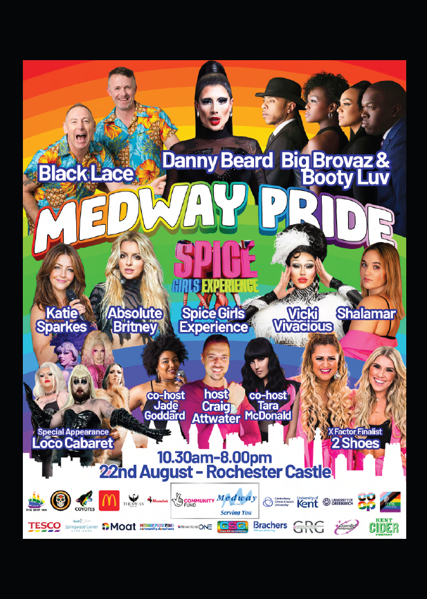 Medway Pride at Rochester Castle Gardens
Parade in Rochester High Street,
10.30am 12pm
Rochester Castle Gardens
1030am to 8pm

